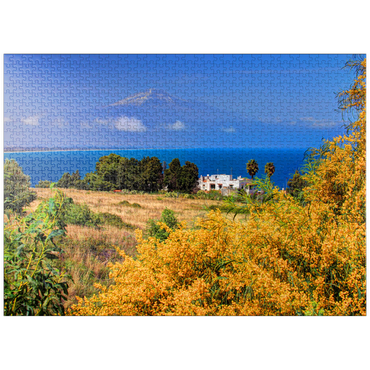 puzzleplate Flowering mimosa and cottage with view to Etna (3323m) 1000 Jigsaw Puzzle