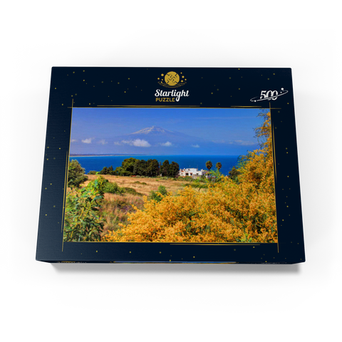 Flowering mimosa and cottage with view to Etna (3323m) 500 Jigsaw Puzzle box view1