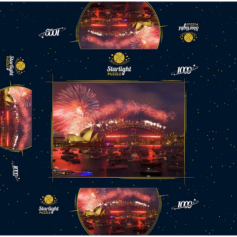 New Year fireworks with Opera House and Harbour Bridge, Sydney, New South Wales, Australia 1000 Jigsaw Puzzle box 3D Modell