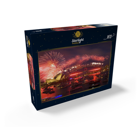New Year fireworks with Opera House and Harbour Bridge, Sydney, New South Wales, Australia 100 Jigsaw Puzzle box view1