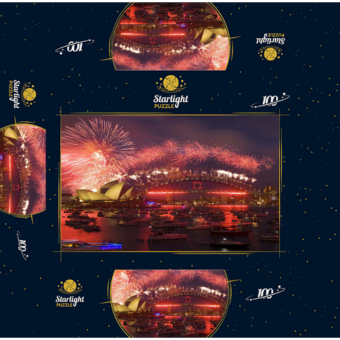 New Year fireworks with Opera House and Harbour Bridge, Sydney, New South Wales, Australia 100 Jigsaw Puzzle box 3D Modell