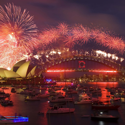 New Year fireworks with Opera House and Harbour Bridge, Sydney, New South Wales, Australia 500 Jigsaw Puzzle 3D Modell