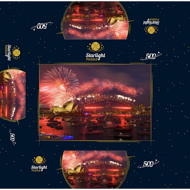 New Year fireworks with Opera House and Harbour Bridge, Sydney, New South Wales, Australia 500 Jigsaw Puzzle box 3D Modell