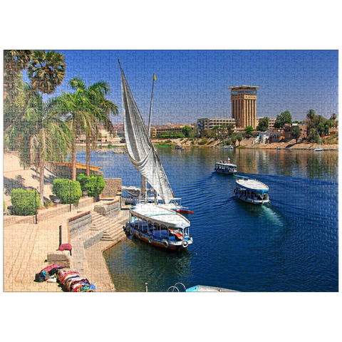 puzzleplate Felucca on the shore of Kitchener Island overlooking the Nile, Aswan, Egypt 1000 Jigsaw Puzzle