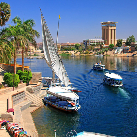 Felucca on the shore of Kitchener Island overlooking the Nile, Aswan, Egypt 1000 Jigsaw Puzzle 3D Modell