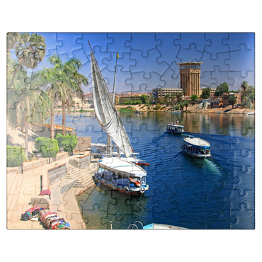 puzzleplate Felucca on the shore of Kitchener Island overlooking the Nile, Aswan, Egypt 100 Jigsaw Puzzle