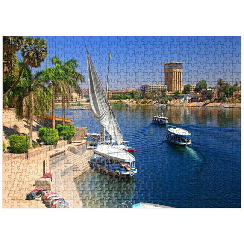 puzzleplate Felucca on the shore of Kitchener Island overlooking the Nile, Aswan, Egypt 500 Jigsaw Puzzle