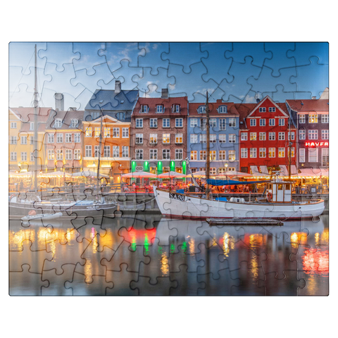 puzzleplate Evening at the branch canal Nyhavn in the district Frederiksstaden 100 Jigsaw Puzzle