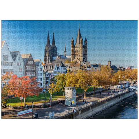puzzleplate Rhine promenade with the towers of the church Great St. Martin and the cathedral 1000 Jigsaw Puzzle