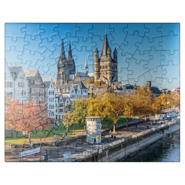 puzzleplate Rhine promenade with the towers of the church Great St. Martin and the cathedral 100 Jigsaw Puzzle