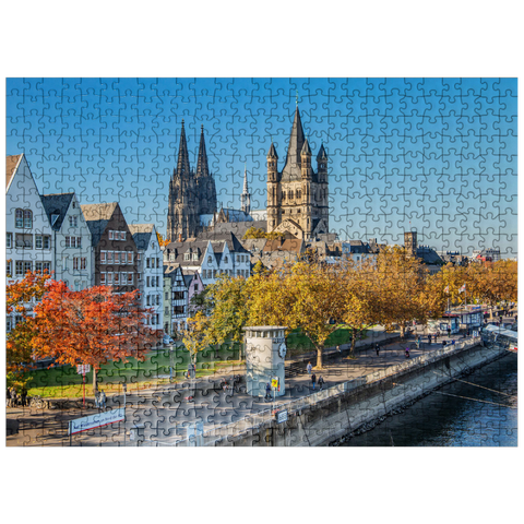 puzzleplate Rhine promenade with the towers of the church Great St. Martin and the cathedral 500 Jigsaw Puzzle