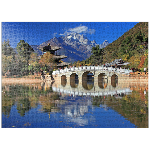 puzzleplate Jade Well Lake with Deyue Pavilion against Jade Dragon Snow Mountain (5596m), China 1000 Jigsaw Puzzle