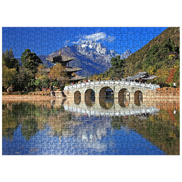 puzzleplate Jade Well Lake with Deyue Pavilion against Jade Dragon Snow Mountain (5596m), China 500 Jigsaw Puzzle