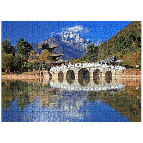 puzzleplate Jade Well Lake with Deyue Pavilion against Jade Dragon Snow Mountain (5596m), China 500 Jigsaw Puzzle