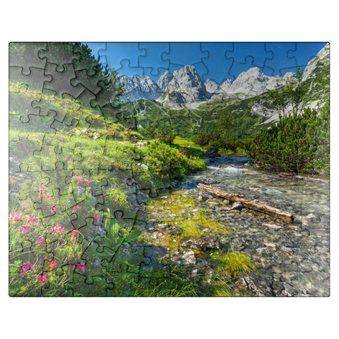 puzzleplate Gaisbach below Seebensee with the front Drachenkopf (2302m) 100 Jigsaw Puzzle