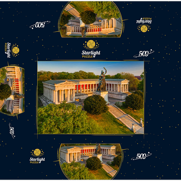 Bavaria in front of the Ruhmeshalle on the Theresienhöhe at sunrise 500 Jigsaw Puzzle box 3D Modell