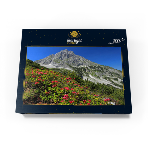 Blooming alpine roses at Coburger Hütte, Tyrol, Austria 100 Jigsaw Puzzle box view1
