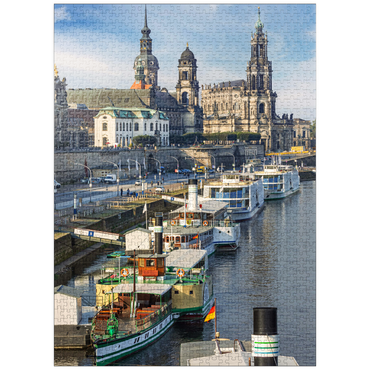 puzzleplate Terrace bank with the ships of the White Fleet, Brühl Terrace on the Elbe with the castle and the Court Church 1000 Jigsaw Puzzle