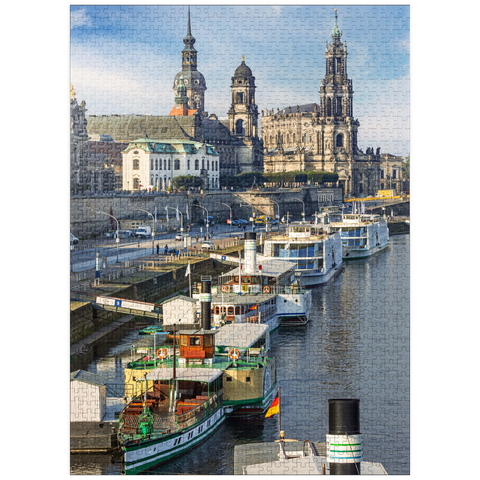puzzleplate Terrace bank with the ships of the White Fleet, Brühl Terrace on the Elbe with the castle and the Court Church 1000 Jigsaw Puzzle
