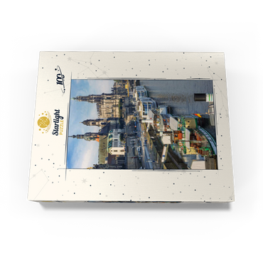 Terrace bank with the ships of the White Fleet, Brühl Terrace on the Elbe with the castle and the Court Church 100 Jigsaw Puzzle box view1