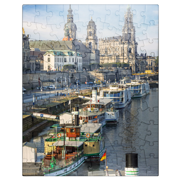 puzzleplate Terrace bank with the ships of the White Fleet, Brühl Terrace on the Elbe with the castle and the Court Church 100 Jigsaw Puzzle