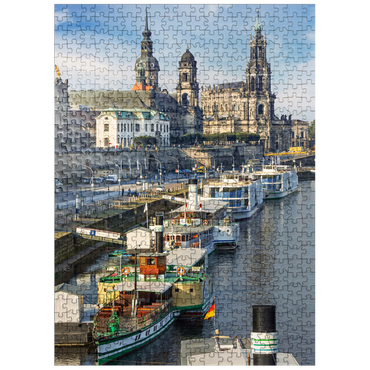 puzzleplate Terrace bank with the ships of the White Fleet, Brühl Terrace on the Elbe with the castle and the Court Church 500 Jigsaw Puzzle