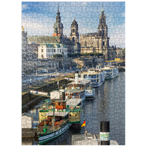 puzzleplate Terrace bank with the ships of the White Fleet, Brühl Terrace on the Elbe with the castle and the Court Church 500 Jigsaw Puzzle
