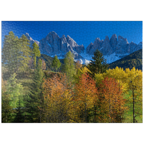 puzzleplate View of the Geisler Group (3025m), Puez-Odle Nature Park, Villnöss Valley, Trentino-South Tyrol 1000 Jigsaw Puzzle