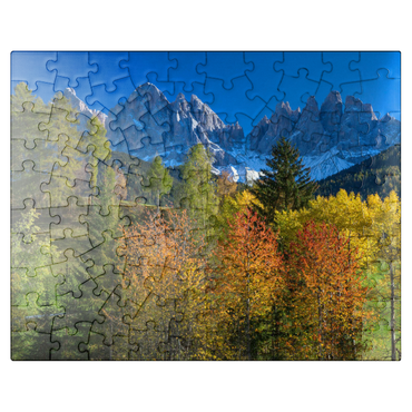 puzzleplate View of the Geisler Group (3025m), Puez-Odle Nature Park, Villnöss Valley, Trentino-South Tyrol 100 Jigsaw Puzzle