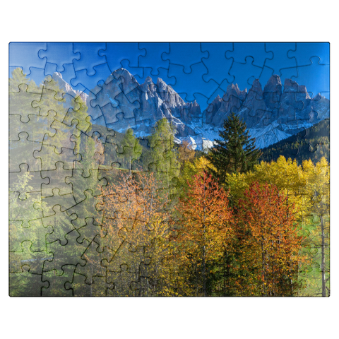 puzzleplate View of the Geisler Group (3025m), Puez-Odle Nature Park, Villnöss Valley, Trentino-South Tyrol 100 Jigsaw Puzzle