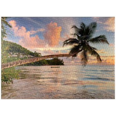 puzzleplate Palm tree on Baie Lazare beach, west coast, Mahe Island, Seychelles 1000 Jigsaw Puzzle