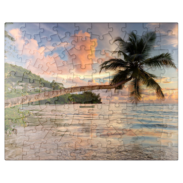puzzleplate Palm tree on Baie Lazare beach, west coast, Mahe Island, Seychelles 100 Jigsaw Puzzle