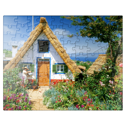 puzzleplate Casas de Colmo, traditional thatched cottages, Madeira 100 Jigsaw Puzzle