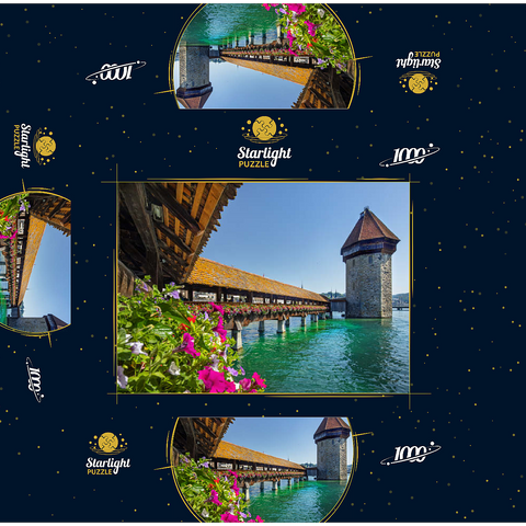Chapel bridge over the Reuss river with water tower, Lucerne, Switzerland 1000 Jigsaw Puzzle box 3D Modell