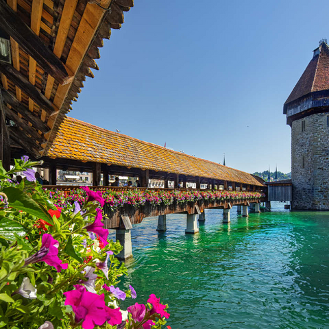 Chapel bridge over the Reuss river with water tower, Lucerne, Switzerland 100 Jigsaw Puzzle 3D Modell