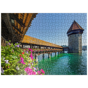 puzzleplate Chapel bridge over the Reuss river with water tower, Lucerne, Switzerland 500 Jigsaw Puzzle