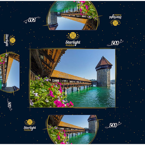 Chapel bridge over the Reuss river with water tower, Lucerne, Switzerland 500 Jigsaw Puzzle box 3D Modell