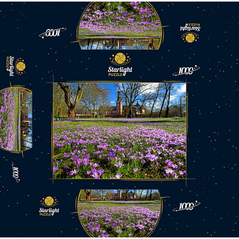 Crocus blossom in the castle park with the castle outside Husum 1000 Jigsaw Puzzle box 3D Modell