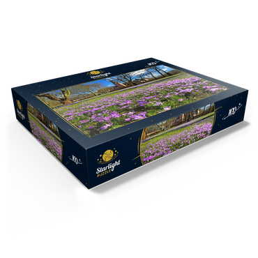 Crocus blossom in the castle park with the castle outside Husum 100 Jigsaw Puzzle box view1