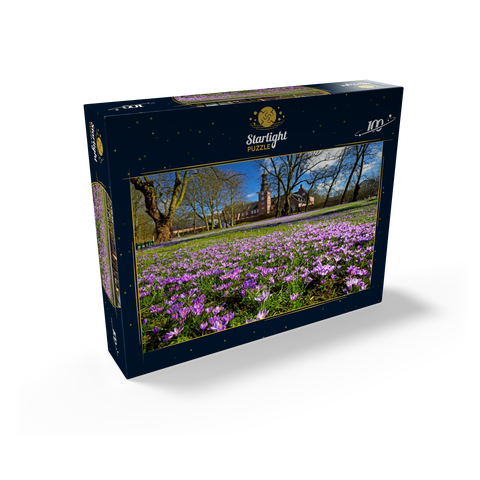 Crocus blossom in the castle park with the castle outside Husum 100 Jigsaw Puzzle box view1