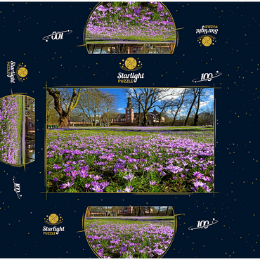 Crocus blossom in the castle park with the castle outside Husum 100 Jigsaw Puzzle box 3D Modell