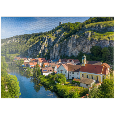 puzzleplate Place Essing with the castle Randeck at the river Altmühl 1000 Jigsaw Puzzle