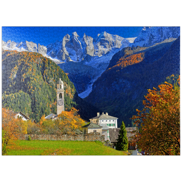 puzzleplate Mountain village Soglio with village church, Engadin, Canton Grisons, Switzerland 1000 Jigsaw Puzzle