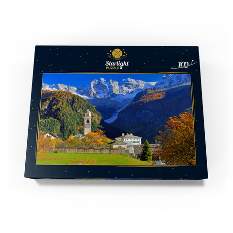 Mountain village Soglio with village church, Engadin, Canton Grisons, Switzerland 100 Jigsaw Puzzle box view1