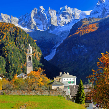 Mountain village Soglio with village church, Engadin, Canton Grisons, Switzerland 100 Jigsaw Puzzle 3D Modell