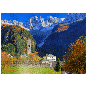 puzzleplate Mountain village Soglio with village church, Engadin, Canton Grisons, Switzerland 500 Jigsaw Puzzle