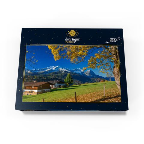 View from the Pfeiffer-Alm to the Zugspitzgruppe (2962m), Garmisch-Partenkirchen 100 Jigsaw Puzzle box view1