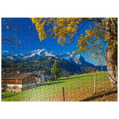 puzzleplate View from the Pfeiffer-Alm to the Zugspitzgruppe (2962m), Garmisch-Partenkirchen 500 Jigsaw Puzzle
