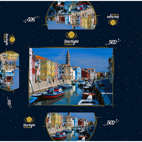 Canal with parish church, Burano Island near Venice, Veneto, Italy 500 Jigsaw Puzzle box 3D Modell