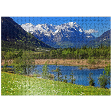 puzzleplate Seven springs in the Loisach valley near Eschenlohe against Zugspitzgruppe, Upper Bavaria 500 Jigsaw Puzzle